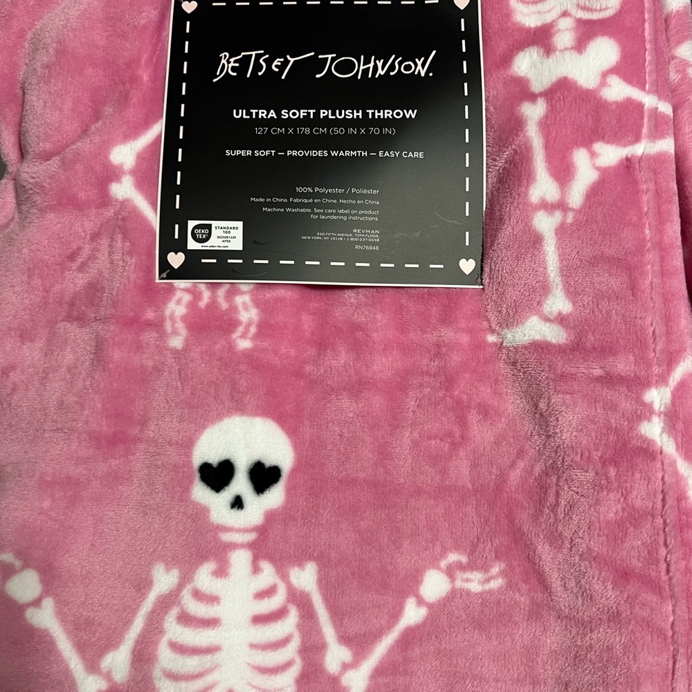 Betsey Johnson Pink Skeleton Plush throw